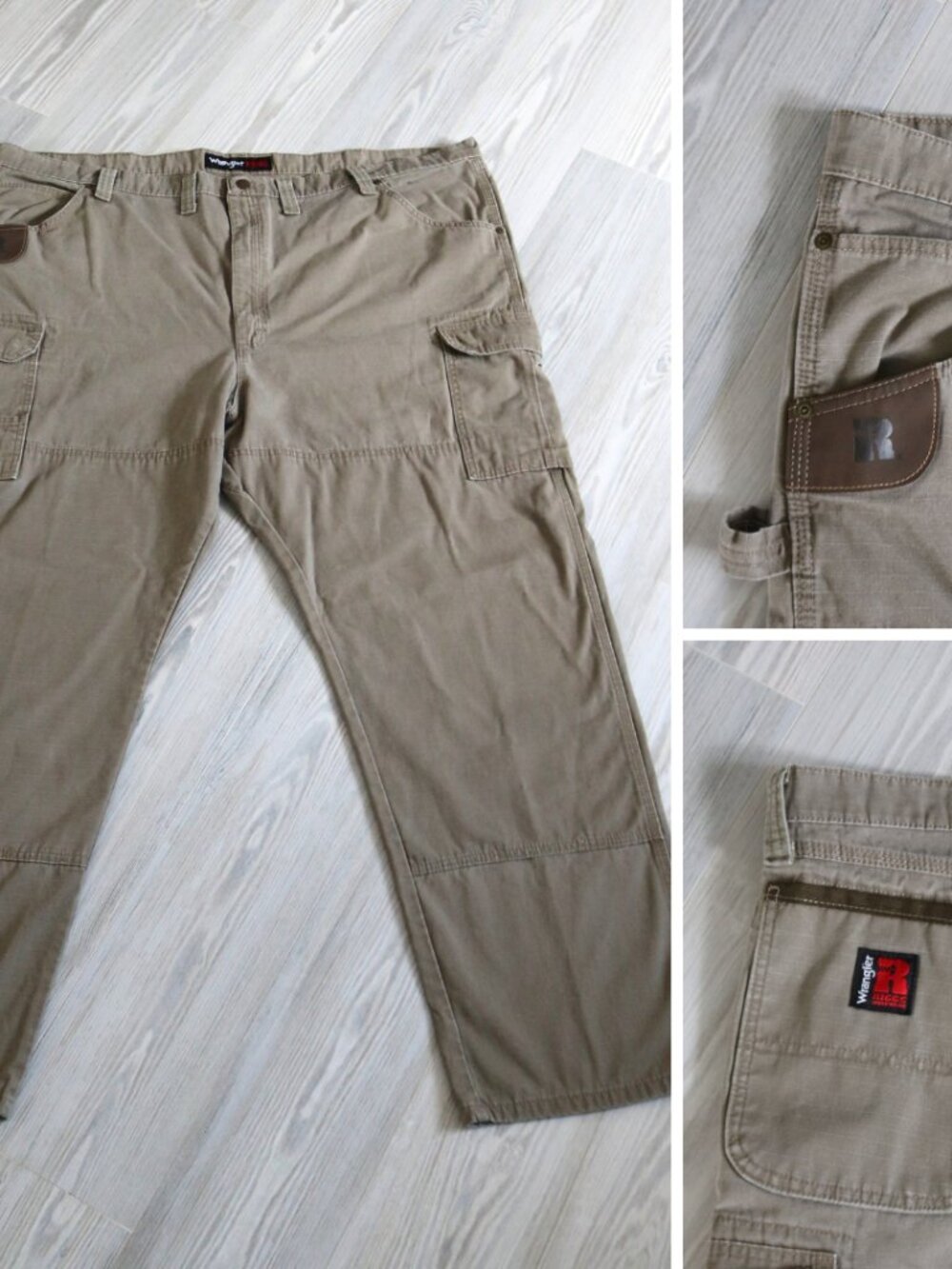 Wrangler RIGGS Workwear Canvas Pants Mens 50x32 Tan Double-Knee Ripstop Utility